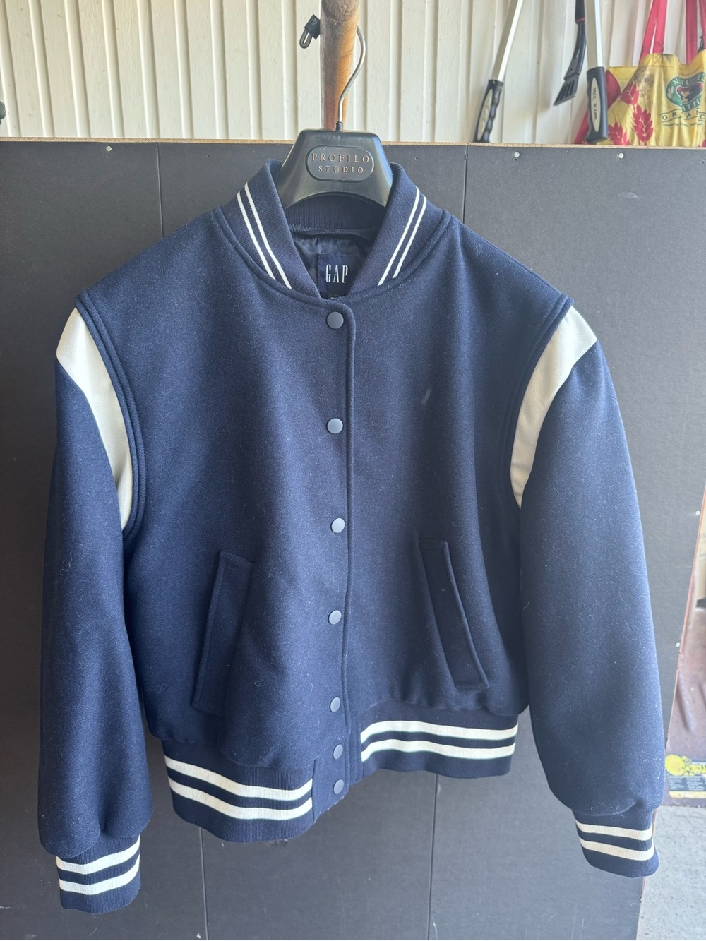 GAP Navy and White Women’s Letterman Jacket